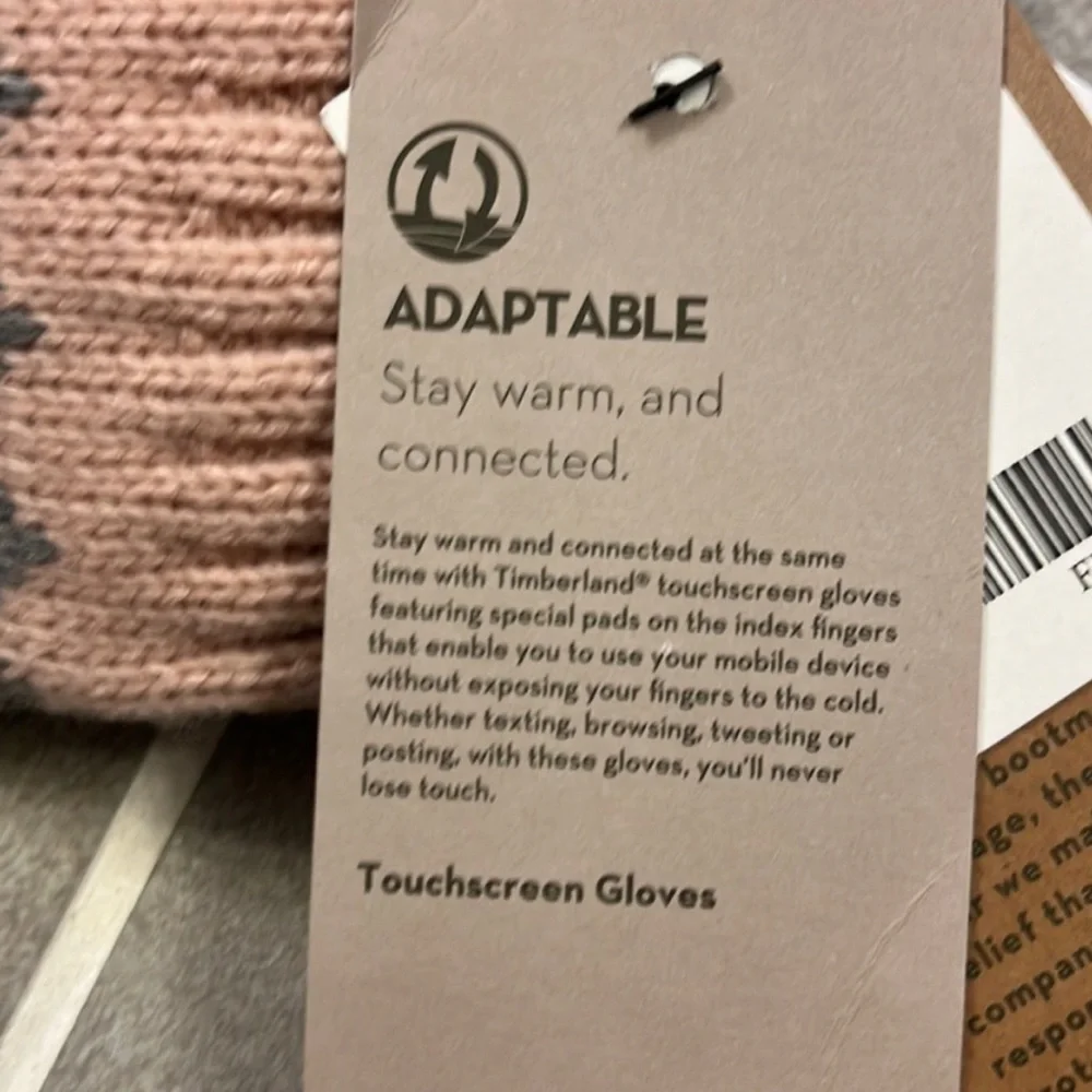 Timberland Winter Pom Hat and Gloves Set new pink Acrylic One Size Women’s
